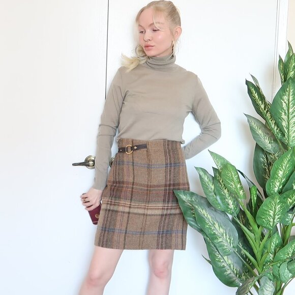 Ralph Lauren Brown Plaid Pencil Skirt - Picture 1 of 16